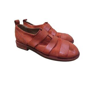 A.S. 98 Perforated Red Leather Bowling Oxford Slip On Flat Shoes Boho Mod Grunge